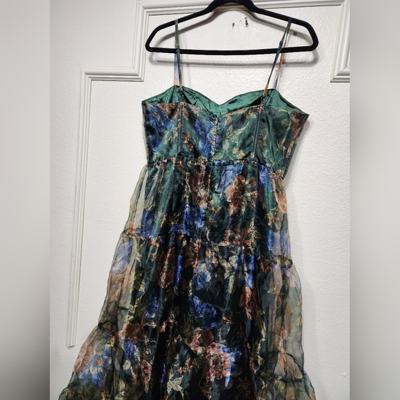 Lulus Exclusive Glamour Green Floral Organza Tiered Maxi Dress L Wedding Prom - Picture 9 of 10